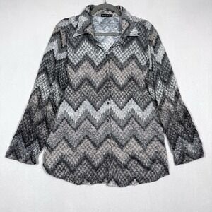 David Cline Top Womens XL Geometric Snap Front Blouse Artsy Art to Wear USA Made